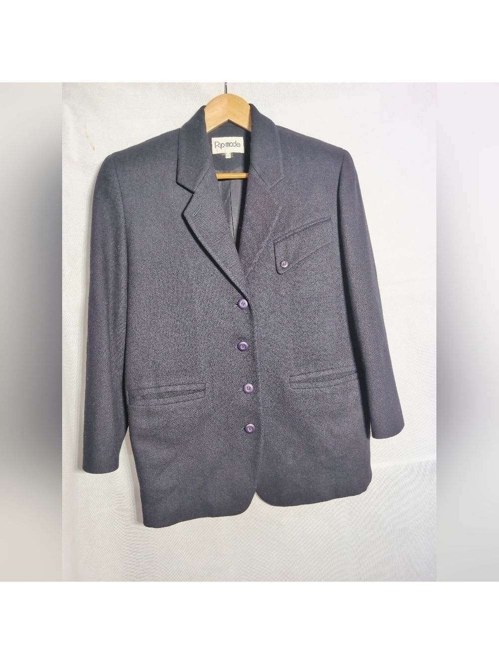 VTG 80s Pop Mode Japan Women L Black Blazer Purple Button